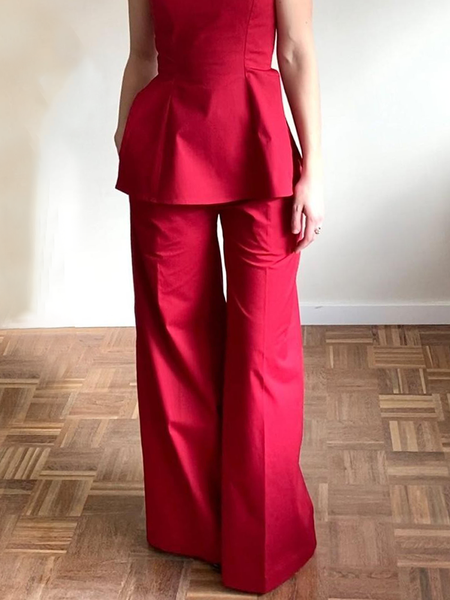 Micro-Elasticity Plain Elegant Long Pants Wide leg pants, Red, Pants