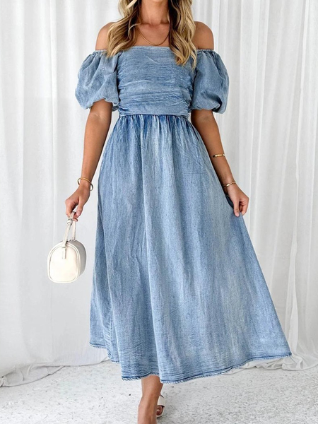 Regular Fit Urban Plain Denim Cold Shoulder Short Sleeve Denim Maxi Dress, Denim blue, Maxi Dresses
Regular Fit Urban Plain Denim Cold Shoulder Short Sleeve Denim Maxi Dress, Denim blue, Maxi Dresses