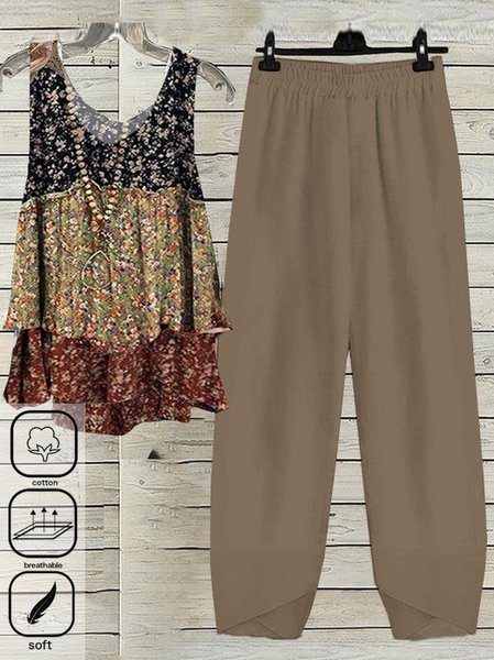 Women Ditsy Floral Crew Neck Sleeveless Comfy Casual Top With Pants Two-Piece Set, Khaki, Sets
Women Ditsy Floral Crew Neck Sleeveless Comfy Casual Top With Pants Two-Piece Set, Khaki, Sets