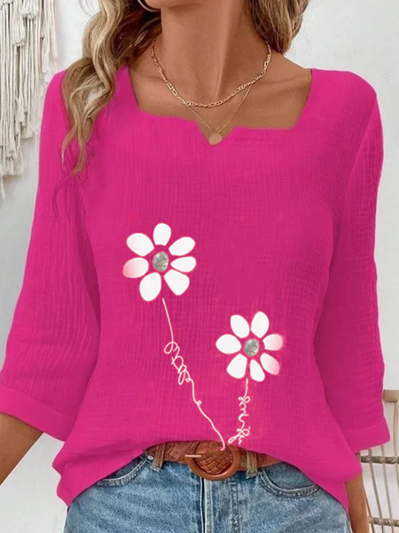 Notched Three Quarter Sleeve Floral Regular Loose Blouse For Women, Rose red, Blouses
Notched Three Quarter Sleeve Floral Regular Loose Blouse For Women, Rose red, Blouses