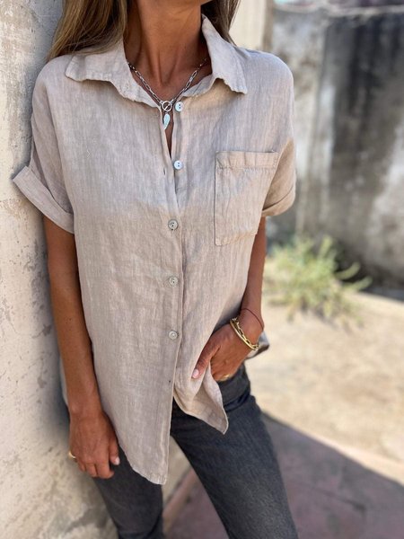 Women's Short Sleeve Shirt Summer Plain Cotton And Linen Daily Going Out Casual Top Light Khaki, Shirts
Women's Short Sleeve Shirt Summer Plain Cotton And Linen Daily Going Out Casual Top Light Khaki, Shirts