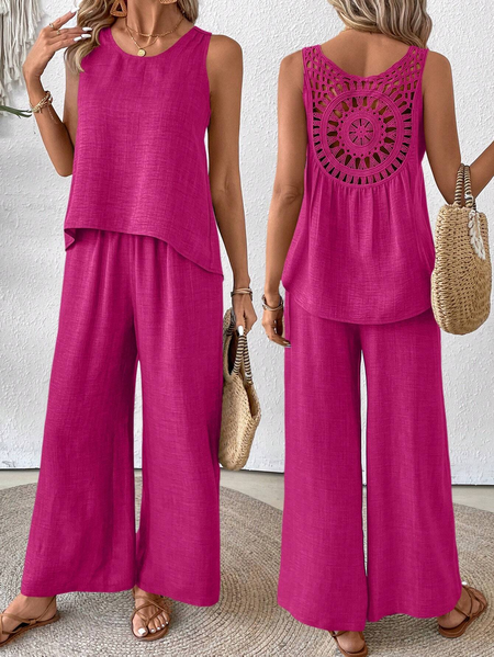 Women Plain Crew Neck Sleeveless Comfy Casual Top With Pants Two-Piece Set, Rose red, Sets
Women Plain Crew Neck Sleeveless Comfy Casual Top With Pants Two-Piece Set, Rose red, Sets