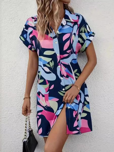 Women Floral Shirt Collar Short Sleeve Comfy Casual Short Dress, Blue, Dresses
Women Floral Shirt Collar Short Sleeve Comfy Casual Short Dress, Blue, Dresses
