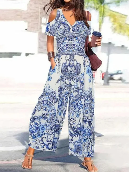 Women Short Sleeve Cold Shoulder Loose Long Daily Casual Ethnic Natural Jumpsuit, Blue, Jumpsuits&Rompers
Women Short Sleeve Cold Shoulder Loose Long Daily Casual Ethnic Natural Jumpsuit, Blue, Jumpsuits&Rompers