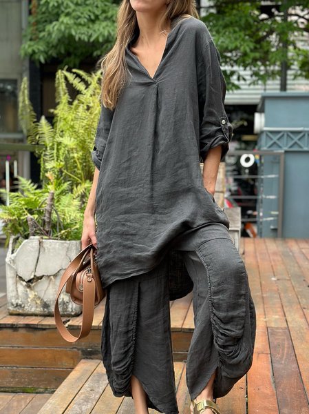 Women Plain V Neck Three Quarter Sleeve Comfy Casual Top With Pants Two-Piece Set, Deep gray, Sets
Women Plain V Neck Three Quarter Sleeve Comfy Casual Top With Pants Two-Piece Set, Deep gray, Sets