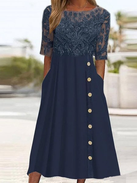 Women Plain Crew Neck Short Sleeve Comfy Casual Buckle Maxi Dress, Dark blue, Dresses
Women Plain Crew Neck Short Sleeve Comfy Casual Buckle Maxi Dress, Dark blue, Dresses