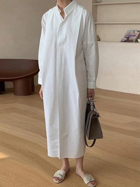 Loose Urban Shawl Collar Dress, White, Maxi Dresses