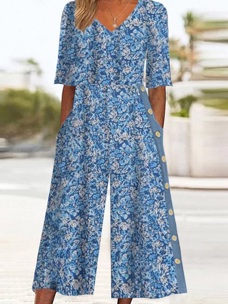 Women Half Sleeve V Neck Loose Long Buckle Daily Casual Floral Natural Jumpsuit, Blue, Jumpsuits&Rompers
Women Half Sleeve V Neck Loose Long Buckle Daily Casual Floral Natural Jumpsuit, Blue, Jumpsuits&Rompers