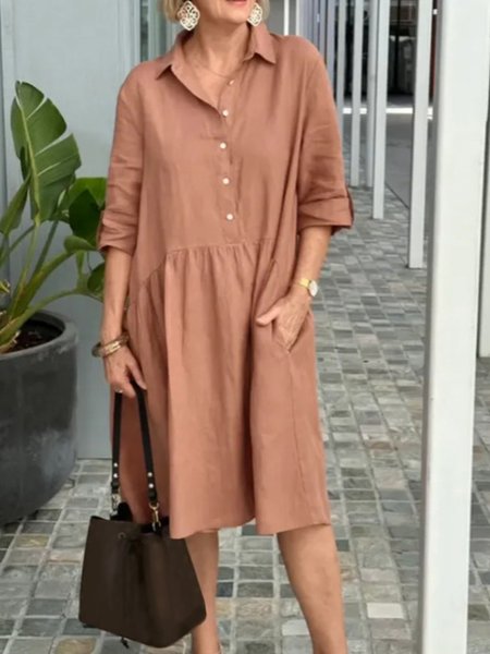 Women Plain Shirt Collar Half Sleeve Comfy Casual Midi Dress, Light brown, Dresses
Women Plain Shirt Collar Half Sleeve Comfy Casual Midi Dress, Light brown, Dresses