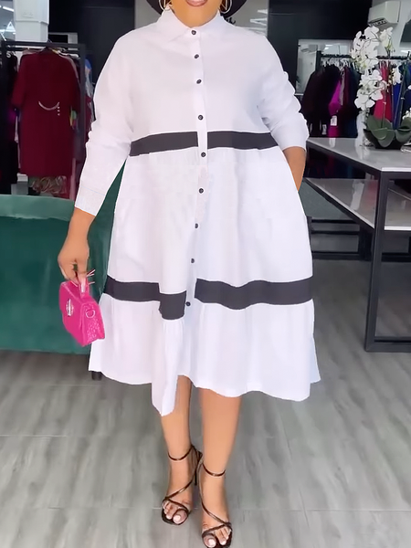 Loose Pocket Stitching Elegant Shirt Collar Three Quarter Sleeve Midi Dress, White, Midi Dresses
Loose Pocket Stitching Elegant Shirt Collar Three Quarter Sleeve Midi Dress, White, Midi Dresses