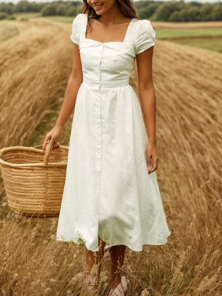 Women's Short Sleeve Summer Plain Buckle Square Neck Daily Going Out Casual Maxi X-Line White Dress, Dresses
Women's Short Sleeve Summer Plain Buckle Square Neck Daily Going Out Casual Maxi X-Line White Dress, Dresses