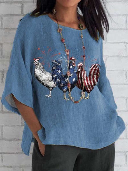 Crew Neck Three Quarter Sleeve Animal Regular Loose Blouse For Women, Blue, Blouses
Crew Neck Three Quarter Sleeve Animal Regular Loose Blouse For Women, Blue, Blouses