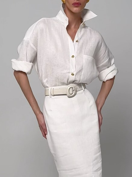 Cotton And Linen Plain Cotton And Linen Urban Shirt Collar Long Sleeve Shirt, White, Blouses and Shirts
Cotton And Linen Plain Cotton And Linen Urban Shirt Collar Long Sleeve Shirt, White, Blouses and Shirts