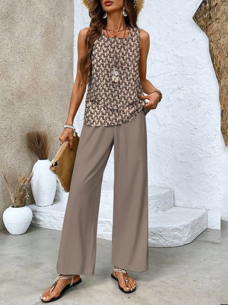 Women Abstract Plaid Square Neck Sleeveless Comfy Casual Top With Pants Two-Piece Set, Khaki, Sets
Women Abstract Plaid Square Neck Sleeveless Comfy Casual Top With Pants Two-Piece Set, Khaki, Sets
