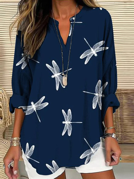 Notched Long Sleeve Dragonfly Regular Loose Blouse For Women, Dark blue, Blouses
Notched Long Sleeve Dragonfly Regular Loose Blouse For Women, Dark blue, Blouses