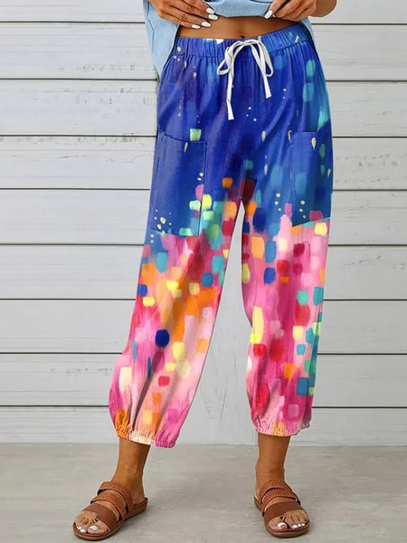 Women's Drawstring H-Line Slim Taper Pants Daily Going Out Pants Casual Geometric Spring/Fall Pants, Blue, Pants