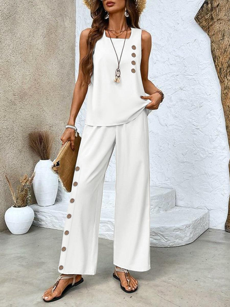 Women Plain Square Neck Sleeveless Comfy Casual Top With Pants Two-Piece Set, White, Sets
Women Plain Square Neck Sleeveless Comfy Casual Top With Pants Two-Piece Set, White, Sets