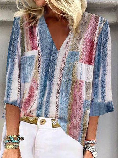 V Neck Three Quarter Sleeve Abstract Regular Loose Blouse For Women, Multicolor, Blouses
V Neck Three Quarter Sleeve Abstract Regular Loose Blouse For Women, Multicolor, Blouses