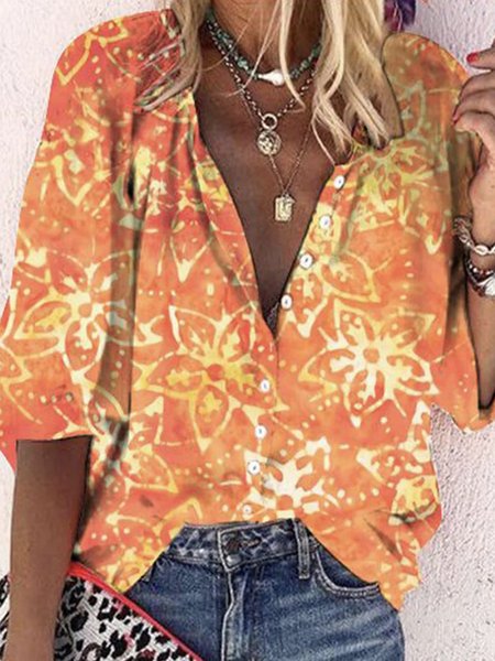 Shirt Collar Three Quarter Sleeve Ethnic Buckle Regular Loose Shirt For Women, Orange, Shirts
Shirt Collar Three Quarter Sleeve Ethnic Buckle Regular Loose Shirt For Women, Orange, Shirts