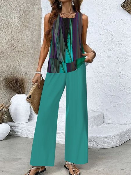 Women Abstract Square Neck Sleeveless Comfy Casual Top With Pants Two-Piece Set, Green, Sets
Women Abstract Square Neck Sleeveless Comfy Casual Top With Pants Two-Piece Set, Green, Sets
