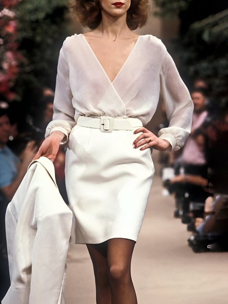 Regular Fit Plain Elegant V Neck Dress With No Belt, White, Mini Dresses
Regular Fit Plain Elegant V Neck Dress With No Belt, White, Mini Dresses