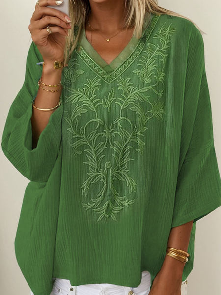 Women's Three Quarter Sleeve Blouse Spring/Fall Plain Embroidery Jersey V Neck Daily Going Out Casual Top Green, Blouses
Women's Three Quarter Sleeve Blouse Spring/Fall Plain Embroidery Jersey V Neck Daily Going Out Casual Top Green, Blouses