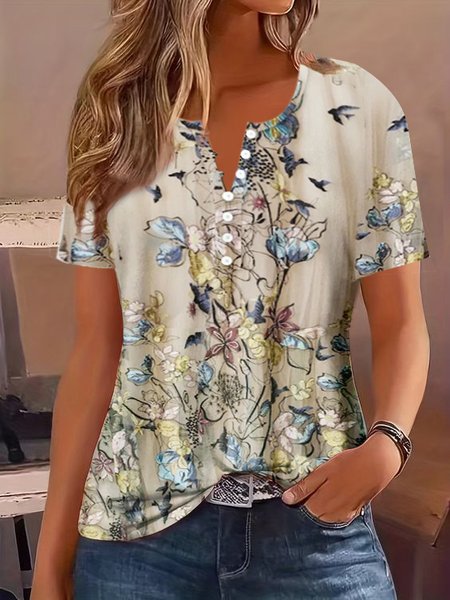 Women's Short Sleeve Blouse Summer Floral Knitted V Neck Daily Going Out Casual Top Beige, T-Shirts
Women's Short Sleeve Blouse Summer Floral Knitted V Neck Daily Going Out Casual Top Beige, T-Shirts