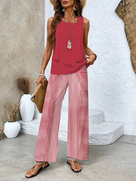 Women Striped Crew Neck Sleeveless Comfy Casual Top With Pants Two-Piece Set, Red, Sets
Women Striped Crew Neck Sleeveless Comfy Casual Top With Pants Two-Piece Set, Red, Sets