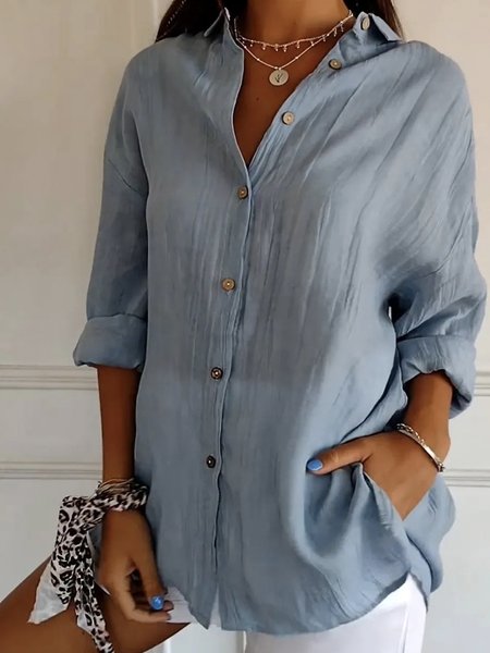 Shirt Collar Long Sleeve Plain Regular Micro-Elasticity Loose Shirt For Women, Light blue, Shirts
Shirt Collar Long Sleeve Plain Regular Micro-Elasticity Loose Shirt For Women, Light blue, Shirts