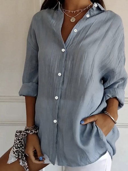 Shirt Collar Long Sleeve Plain Regular Micro-Elasticity Loose Shirt For Women, Light blue, Shirts
Shirt Collar Long Sleeve Plain Regular Micro-Elasticity Loose Shirt For Women, Light blue, Shirts