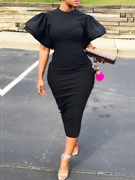 Tight Medium Elasticity Plain Crew Neck Short Sleeve Elegant Midi Dress, Black, Midi Dresses
Tight Medium Elasticity Plain Crew Neck Short Sleeve Elegant Midi Dress, Black, Midi Dresses