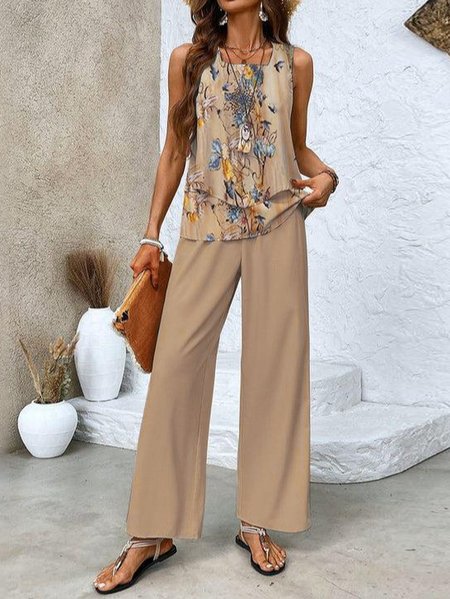 Women's Floral Daily Going Out Two Piece Set Sleeveless Casual Summer Top With Pants Matching Set Khaki, Suit Set
Women's Floral Daily Going Out Two Piece Set Sleeveless Casual Summer Top With Pants Matching Set Khaki, Suit Set