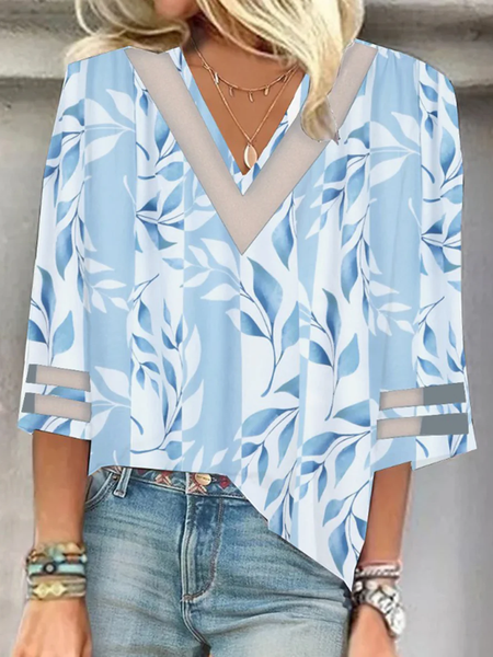 V Neck Three Quarter Sleeve Floral Mesh Regular Loose Blouse For Women, Blue, Blouses
V Neck Three Quarter Sleeve Floral Mesh Regular Loose Blouse For Women, Blue, Blouses