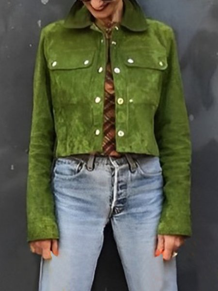 Plain Regular Fit Urban Long Sleeve Jacket, Green, Jackets