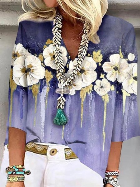 V Neck Three Quarter Sleeve Floral Mesh Regular Loose Blouse For Women, Purple, Blouses
V Neck Three Quarter Sleeve Floral Mesh Regular Loose Blouse For Women, Purple, Blouses