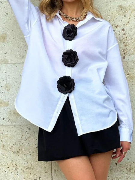 Loose Regular Sleeve Shirt Collar Long Sleeve Urban 3D Floral Color Block Shirt, White, Blouses and Shirts
Loose Regular Sleeve Shirt Collar Long Sleeve Urban 3D Floral Color Block Shirt, White, Blouses and Shirts