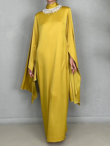 Elegant Bell Sleeve Stand Collar Extra-long Sleeve Maxi Dress With No Necklace not included, Yellow, Maxi Dresses
Elegant Bell Sleeve Stand Collar Extra-long Sleeve Maxi Dress With No Necklace not included, Yellow, Maxi Dresses