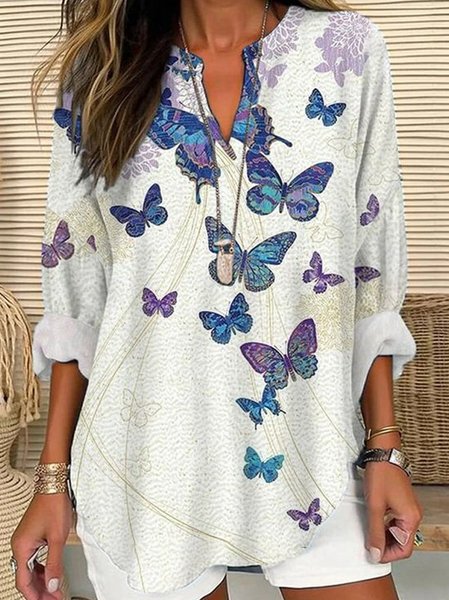Notched Long Sleeve Butterfly Buckle Regular Loose Blouse For Women, White, Blouses
Notched Long Sleeve Butterfly Buckle Regular Loose Blouse For Women, White, Blouses