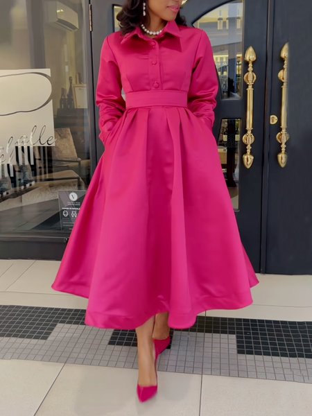 Regular Fit Elegant Long Sleeve Shirt Midi Dress With Belt, Deep pink, Midi Dresses
Regular Fit Elegant Long Sleeve Shirt Midi Dress With Belt, Deep pink, Midi Dresses