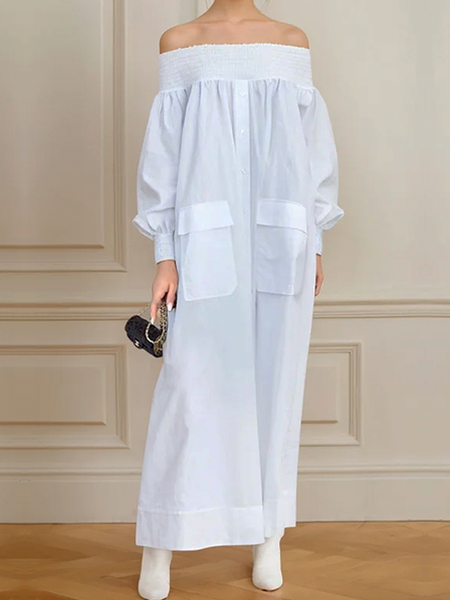 Loose Off Shoulder Sleeve Long Sleeve Elegant Loose Shirt Maxi Dress, White, Maxi Dresses
Loose Off Shoulder Sleeve Long Sleeve Elegant Loose Shirt Maxi Dress, White, Maxi Dresses