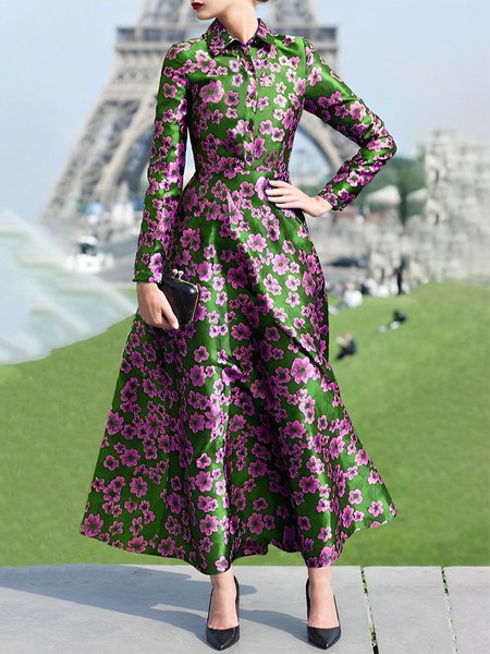 Floral Shirt Collar Pocket Stitching Regular Fit Urban Long Sleeve Shirt Maxi Dress, Green, Maxi Dresses
Floral Shirt Collar Pocket Stitching Regular Fit Urban Long Sleeve Shirt Maxi Dress, Green, Maxi Dresses
