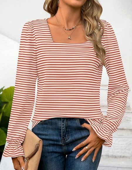 Crew Neck Long Sleeve Striped Lace Regular Loose Blouse For Women, Wine red, Blouses
Crew Neck Long Sleeve Striped Lace Regular Loose Blouse For Women, Wine red, Blouses