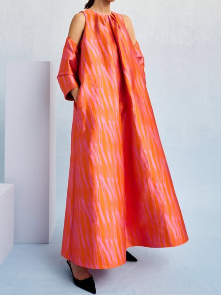 Crew Neck Loose Off Shoulder Sleeve Elegant Dress, Orange, Maxi Dresses 
Crew Neck Loose Off Shoulder Sleeve Elegant Dress, Orange, Maxi Dresses