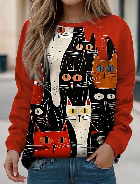 Women's Crew Neck Cat Casual Spring/Fall Long Sleeve Sweatshirt, Red, Sweatshirts & Hoodies
Women's Crew Neck Cat Casual Spring/Fall Long Sleeve Sweatshirt, Red, Sweatshirts & Hoodies