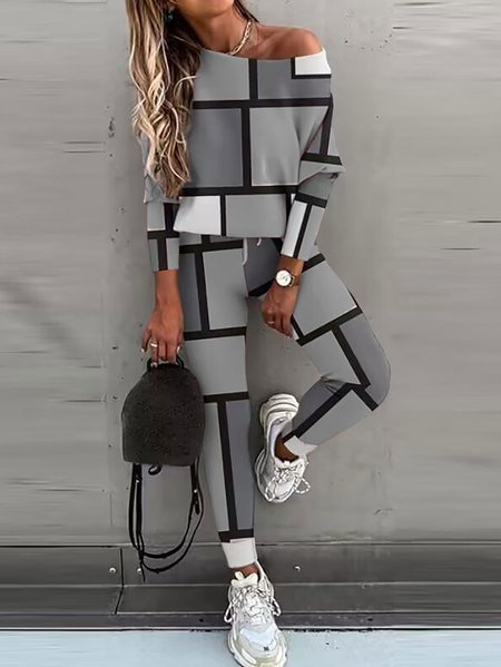Women Plaid One Shoulder Long Sleeve Comfy Casual Top With Pants Two-Piece Set, Gray, Sets
Women Plaid One Shoulder Long Sleeve Comfy Casual Top With Pants Two-Piece Set, Gray, Sets