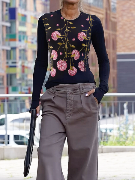 High Elasticity Floral Urban Tight Crew Neck Long Sleeve Regular Sleeve T-Shirt, Black, Tees
High Elasticity Floral Urban Tight Crew Neck Long Sleeve Regular Sleeve T-Shirt, Black, Tees