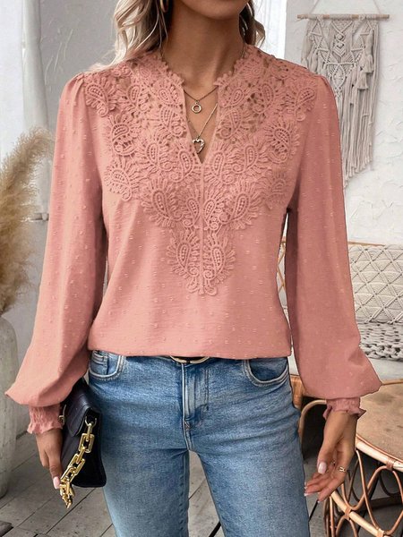 Women's Long Sleeve Blouse Spring/Fall Plain Lace V Neck Daily Going Out Casual Top, Pink, Blouses
Women's Long Sleeve Blouse Spring/Fall Plain Lace V Neck Daily Going Out Casual Top, Pink, Blouses