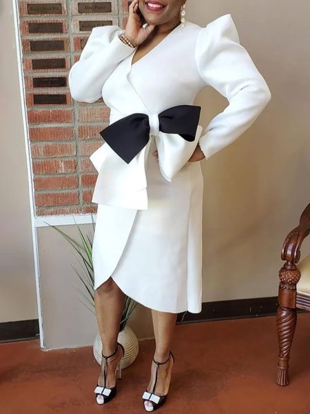 Cross Neck Puff Sleeve Color Block Elegant Regular Fit Midi Dress With Belt, Black-white, Midi Dresses
Cross Neck Puff Sleeve Color Block Elegant Regular Fit Midi Dress With Belt, Black-white, Midi Dresses
