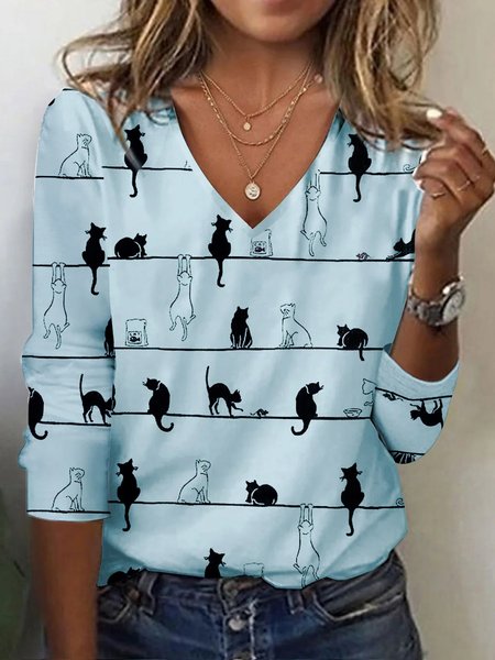 Women's Long Sleeve Tee T-shirt Spring/Fall Cat Zipper Jersey V Neck Daily Going Out Casual Top, Blue, T-Shirts
Women's Long Sleeve Tee T-shirt Spring/Fall Cat Zipper Jersey V Neck Daily Going Out Casual Top, Blue, T-Shirts