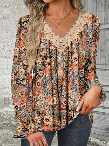 V Neck Long Sleeve Floral Lace Regular Loose Blouse For Women, Multicolor, Blouses
V Neck Long Sleeve Floral Lace Regular Loose Blouse For Women, Multicolor, Blouses
